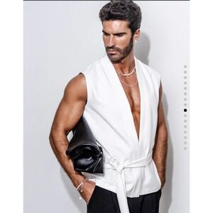 Orttu New York Vest White NWOT $85 Kimono Belted Sleeveless Retro Capsule Large